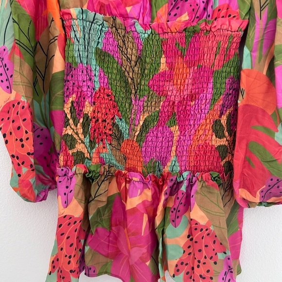 Farm Rio Sweet Forest Long Sleeve Mini Dress Orange Pink Size M NEW - Picture 12 of 12